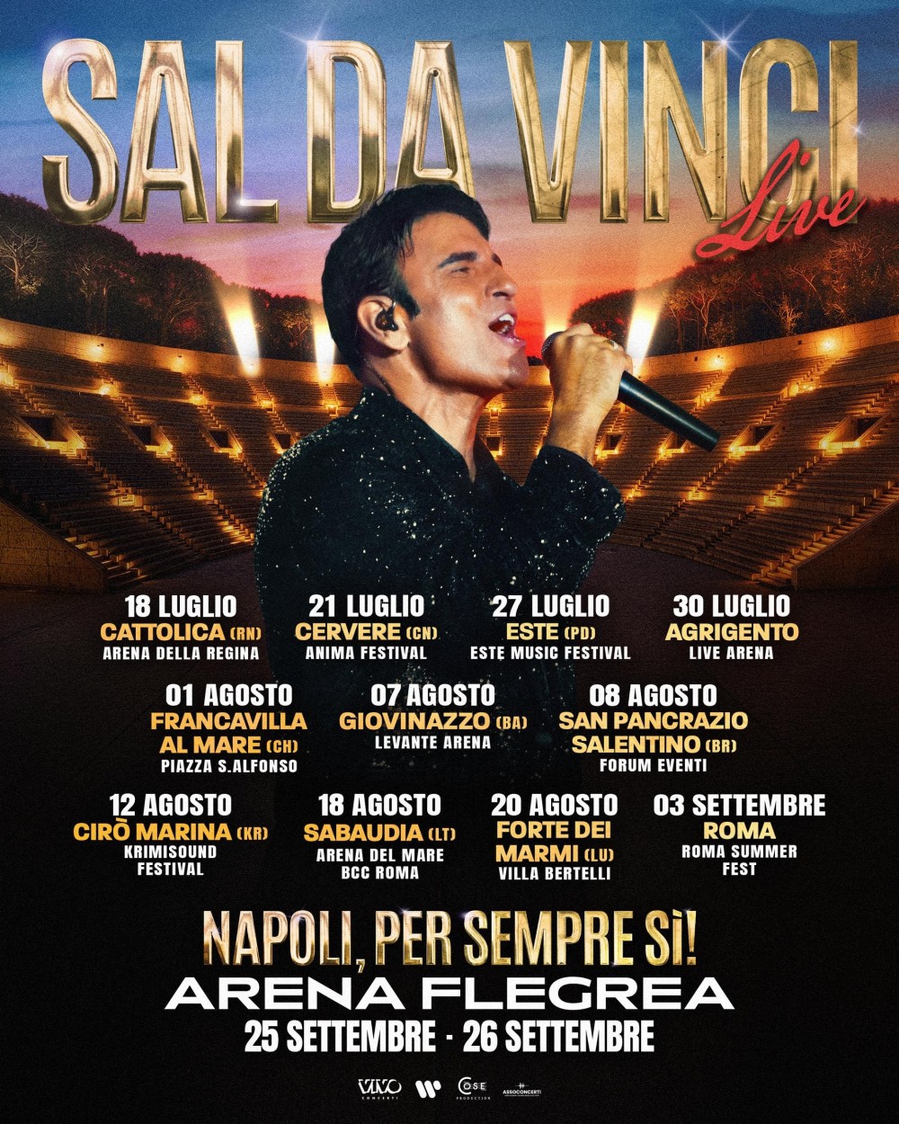 Sal Da Vinci — tour estivo 2026 dopo Sanremo: 13 date tra festival e arene, due eventi finali a Napoli